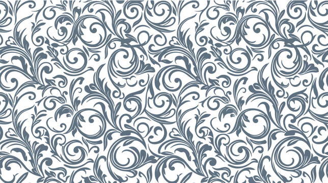 Ornate floral scroll pattern, damask style, vintage graphic element