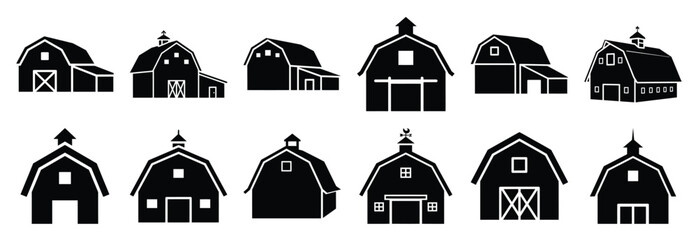 Set of agricultural storage barn silhouette vector illustration. © SreeAtul