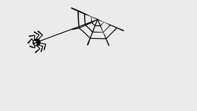 Cute Halloween Spider Swinging On Web Line, 2D Vector Animated Character Hanging From Corner, Motion Graphic On Transparent Alpha Channel, Creepy Cartoon Video Asset, 4K 60fps