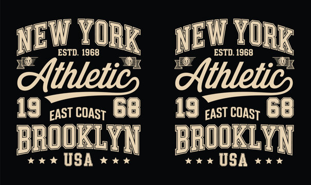 New York Athletic Brooklyn varsity sports typography emblem set for vintage t-shirt print design.