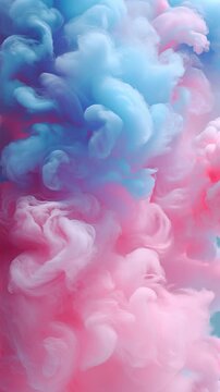 Pastel pink and blue smoke clouds drifting gracefully, vertical video featuring soft dreamy motion, colorful vapor effects and elegant abstract atmosphere
