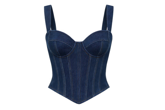 Blue denim corset crop top isolated on transparent background