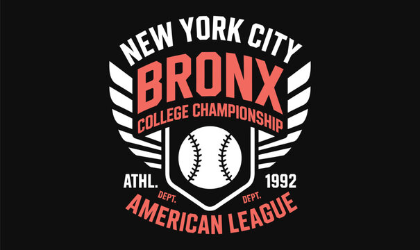 New York City Bronx Baseball College Championship Vintage Varsity Badge Graphic for T-shirt