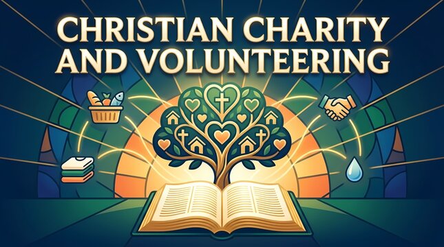 Christian charity and volunteering concept illustration