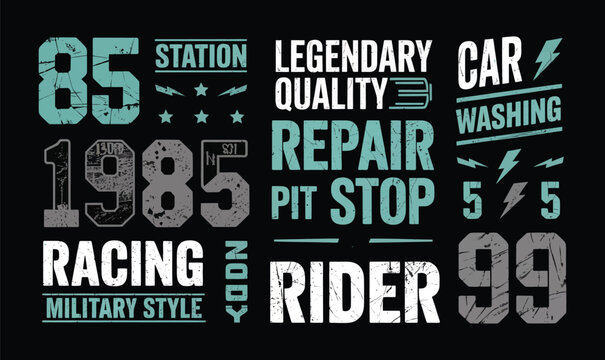 Racing Rider Car Repair Station Vintage Distressed Typography Graphic for T-shirt Design