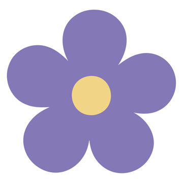 Simple five petal flower with light purple petals and a yellow center on white