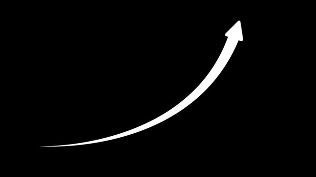 Animated white growing arrow pointing upwards on black background.Growing and rising up.Business growth arrow and graph chart, Business line arrow, improvement, business strategy, arrow rising up.