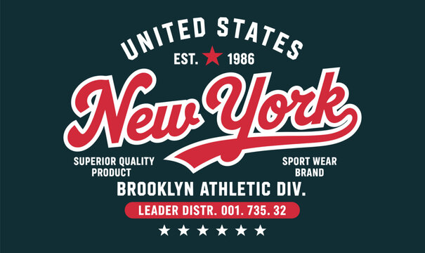New York Brooklyn Athletic Division Vintage Varsity Typography Vector for T-shirt Apparel Design