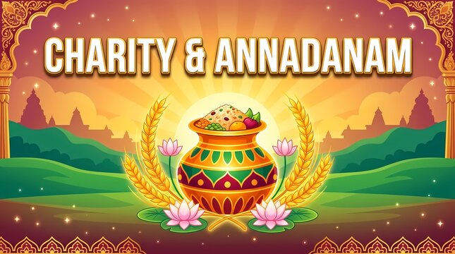 Charity and annadanam concept with traditional pot and food offering