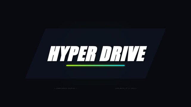 Hyper drive bold text animation on dark blue panel