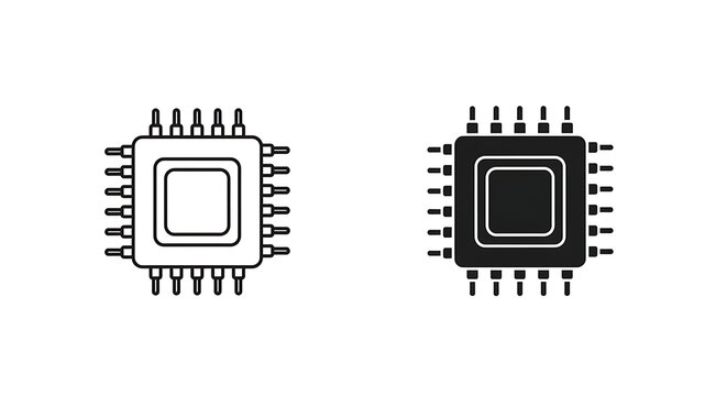 Cpu processor icon set, outline and solid style