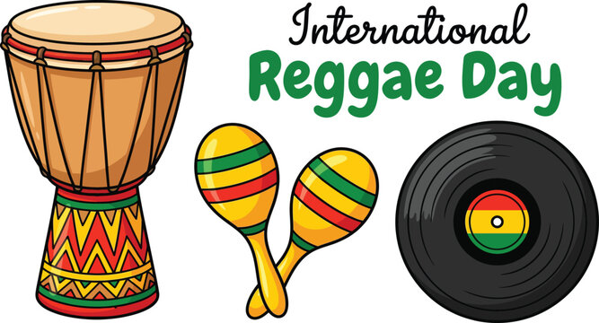 International reggae day music celebration with drums and vinyl