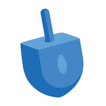 Stylized blue dreidel standing upright on a white surface for Hanukkah
