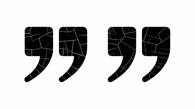 Black quotation marks with cracked texture on a white background a graphic representation speech quote symbol inverted commas
