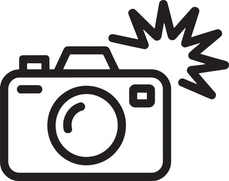 Camera and flash photography icon silhouette with shutter speed photography shooting isolated technology equipment photographer flashbulb silhouette