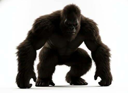 Realistic Gorilla Illustration in a Powerful Pose, Concept of Strength and Wildness