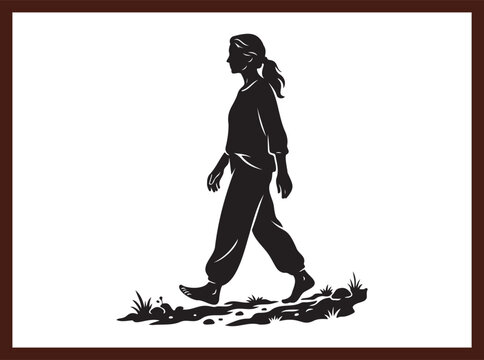Silhouette of Barefoot Woman Walking Outdoors for Wellness and Health