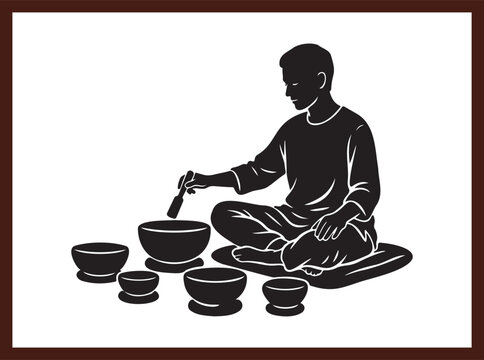 Tibetan Sound Bowl Meditation Silhouette for Wellness and Fitness