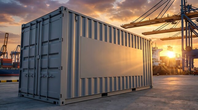 Large shipping container isolated at a commercial seaport terminal. Generative AI.