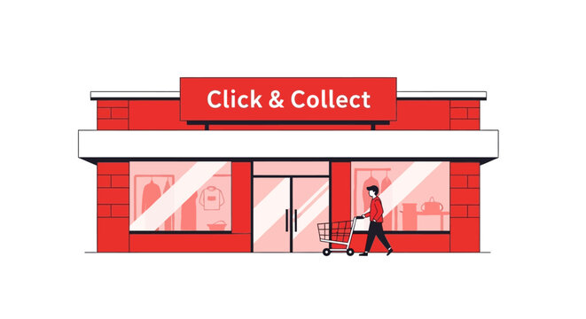 Click and Collect Retail Store Illustration - Modern Omnichannel Shopping Concept
