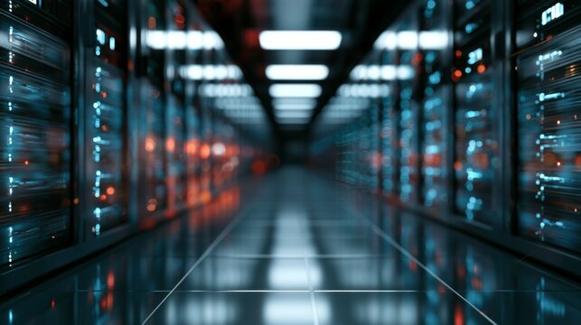 Futuristic Data Center Interior with Server Racks Featuring Hyperscale Infrastructure and Advanced Technology