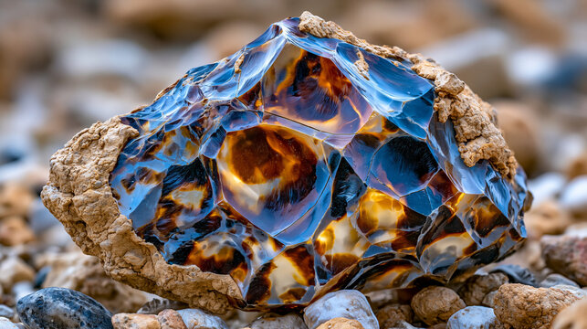 Flint nodule freshly extracted from chalk deposit, conchoidal fracture surfaces gleaming with cryptocrystalline silica, cortex of weathered chalk still attached to exterior, prehistoric tool materia