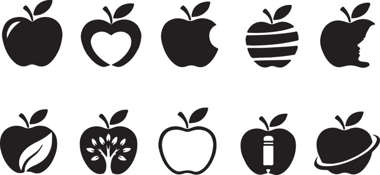 Art & Illustration. Apple Silhouette Collection Set &ndash; Creative Fruit Icon Vector Bundle Isolated on White
Modern Apple Shape Silhouettes &ndash; Minimal Black Fruit Vector Design Pac 