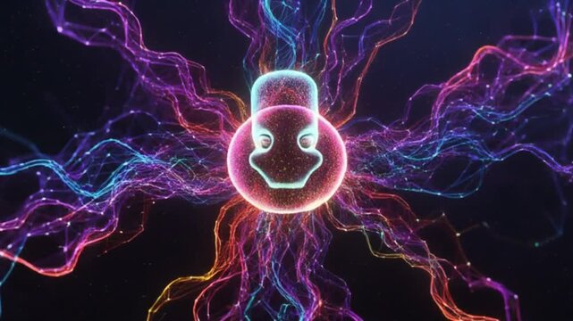 Cybernetic chatbot avatar design colorful 3D artificial intelligence visualization neural network growing into intelligent chatbot avatar deep learning concept clean background