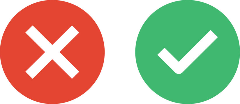 Red cross and green check mark icons representing right and wrong choice symbols