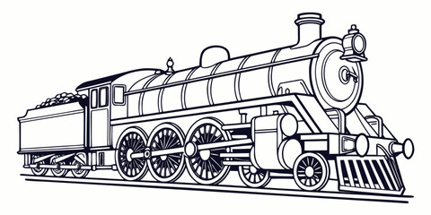 Black and white vintage steam locomotive side view train engine © Abu