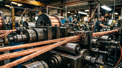 Fototapeta premium Copper wire cable manufacturing machine in factory