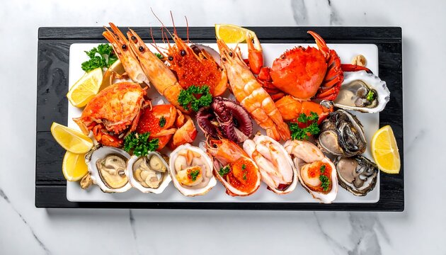 Fresh Gourmet Seafood Platter with Shellfish and Crustaceans
