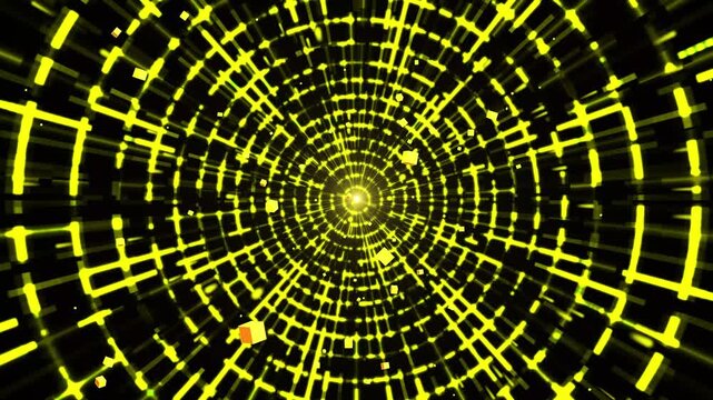 Neon Yellow spark Particle Explosion and Hit Impact. Glowing Sci-Fi Energy Shockwave, Fast Speed Digital Bursting Grid Lines, Futuristic Cyber Energy Beam and Cosmic Portal Hit Impact, energy slash