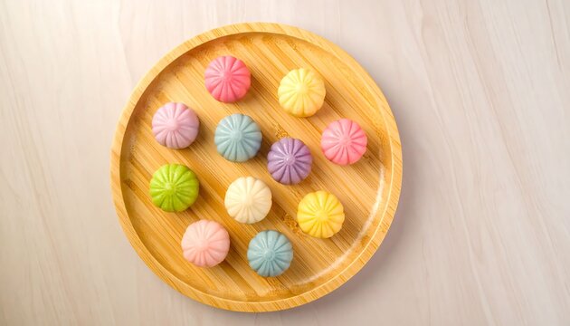 Assorted Colorful Sweet Treats on a Wooden Plate