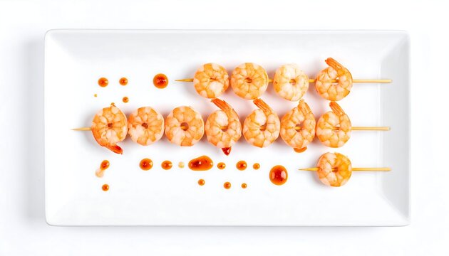 Grilled Shrimp Skewers Appetizer on White Plate