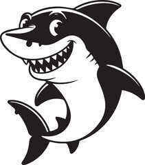 Naklejka premium Smiling Cartoon Shark Character Jumping with Open Mouth in Flat Design Style