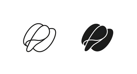 Fototapeta premium Set of two coffee bean icons, outline and solid style