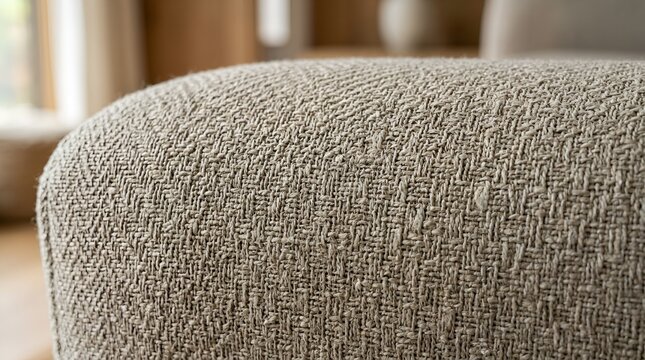 Textured fabric detail, close-up of woven upholstery, neutral beige home furnishing