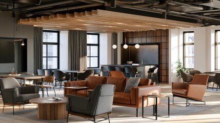 Fototapeta premium Modern Professional Networking Space with Stylish Furnishings Ideal for Collaboration and Focused Work
