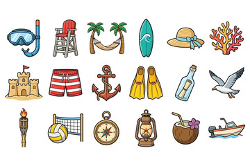 Summer Beach Vacation Travel Icons Set © Jihad Creative Art