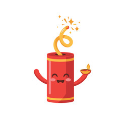 Obraz premium Joyful firecracker character holding a diya oil lamp with sparkling fuse celebrating diwali festival festive