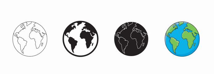 Set of earth globe icons in four different artistic styles for global branding use © MDTAREQ