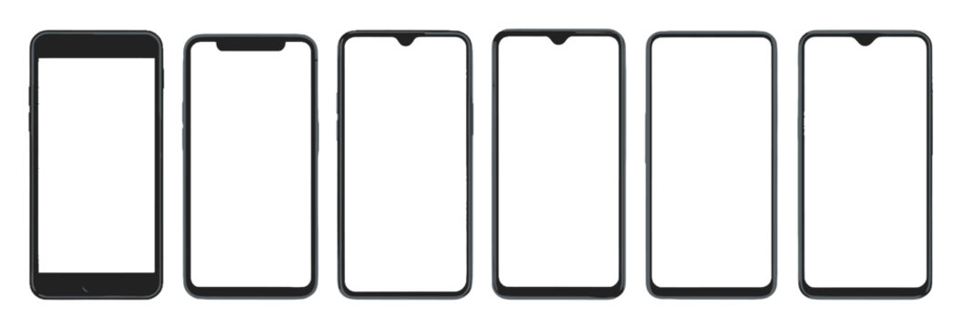 Set of modern smartphone screen mockups with various bezel designs for mobile apps