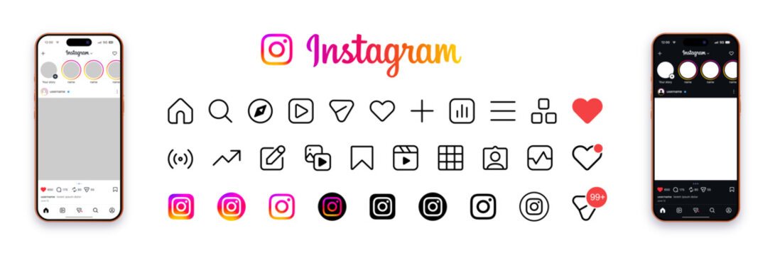 instagram user interface icon collection with social media app symbols iPhone 17 screen mockup and ui elements set