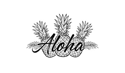 Elegant cursive aloha text design with floral decorative elements Vector © MST SUETI