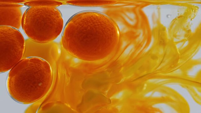 Vibrant Orange Bubbles in Liquid, Concept of Fluidity and Creativity