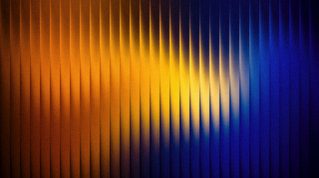 Grainy ribbed abstract background with vertical lines and gradient transition from orange to blue with a textured effect