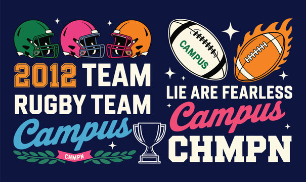 Vintage American Rugby and Football Badges Vector Set for T Shirt Print Design