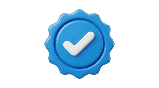 Vector illustration of 3d render of a blue verified checkmark badge on a transparent background