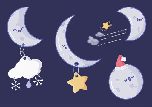 Kawaii style Moon stickers